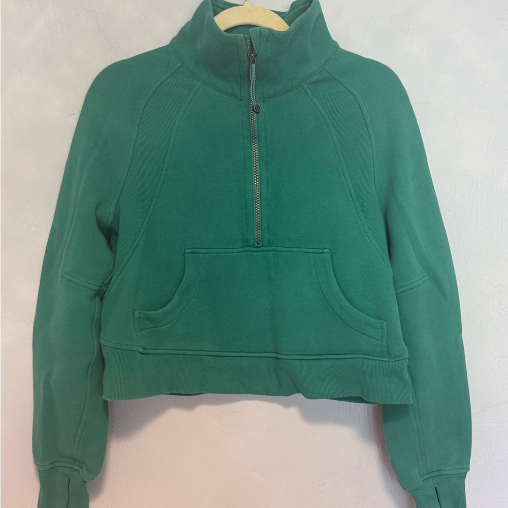 lululemon Women's Green Half-Zip Cropped Scuba